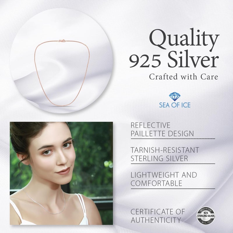 SEA OF ICE Sparkle Paillette Italian Chain Necklace â€“Silver Chain Necklace for Women and Men â€“ 925 Sterling Silver ring Clasp Jewelry Chain â€“ Multisize Silver Chain Unisex - Image 5